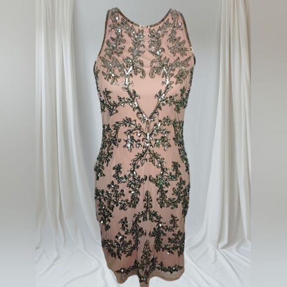 Adrianna Papell Embellished Chiffon Sheath Cocktail Dress Size 8 - Picture 7 of 16